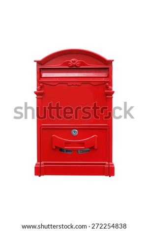 Red square post box in isolated white background