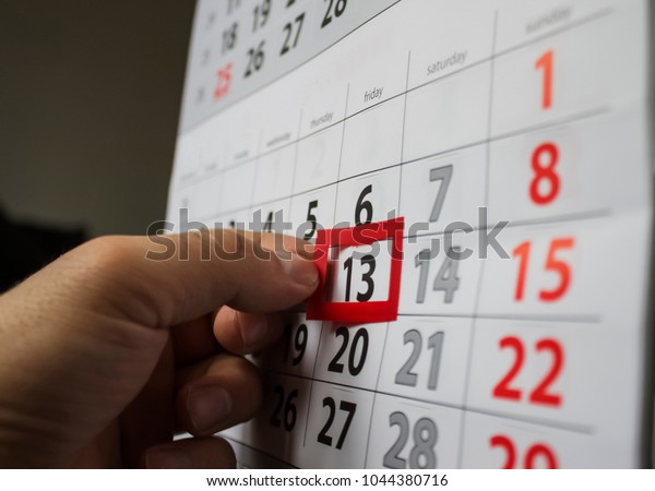 Red square reminder on calendar on\
friday 13th|unluck|bad\
luck|superstition