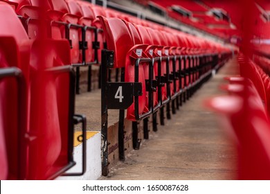 Red Stadium Chairs Of Empty Line Number Four