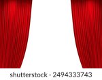 Red stage curtain, photo, isolated on white background