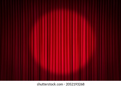 Red stage curtain with spotlight - Shutterstock ID 2052193268
