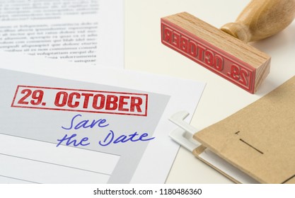 A red stamp on a document - October 29 - Shutterstock ID 1180486360