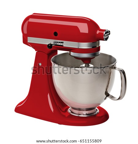 Red Stand or kitchen Mixer With Clipping Path Isolated On White Background