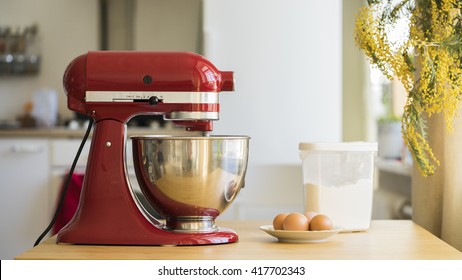 Red Stand Mixer Mixing Cream