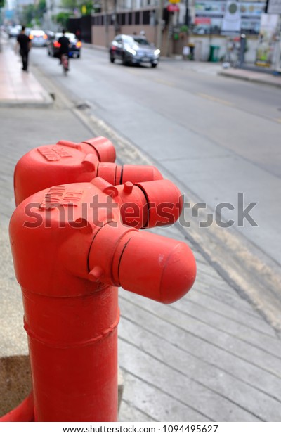 red standpipe, water supply or fire\
hydrant system by street for emergency\
purposes
