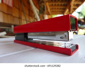 Red Stapler Close-Up