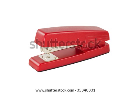 Red stapler isolated on a white background