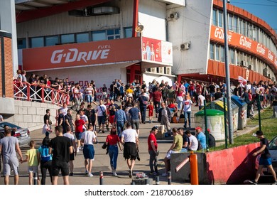 The Red Star Fans Walking Into Stadium Entrance For A Football Game In Belgrade, Serbia 22.05.2022