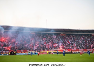 Red Star Football Fans With Torches And Flags During Eternal Soccer Derby In Belgrade, Serbia 22.05.2022