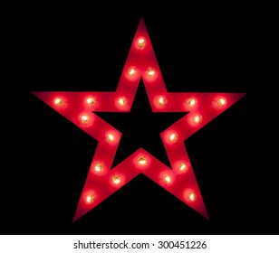  Red Star With Light Bulbs Isolated On  Black  Background