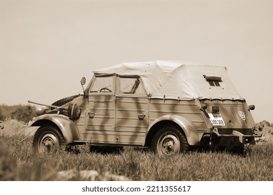 Red Star Military History Club. German Military Transport Of WWII Time During Historical Reenactment Of WWII , May 13, 2012 In Kiev, Ukraine