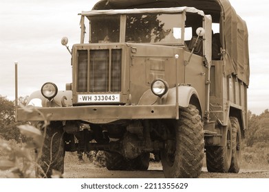 Red Star Military History Club. German Military Transport Of WWII Time During Historical Reenactment Of WWII , May 13, 2012 In Kiev, Ukraine