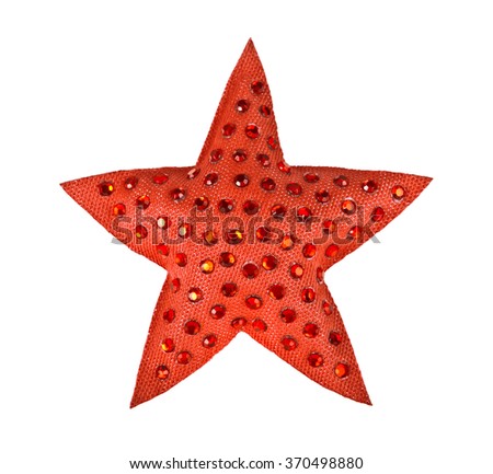 Red Star with rhinestones on white background