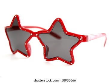 Red Star Shaped Sunglasses Isolated On A White Background