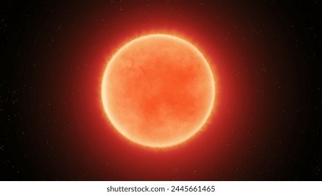 Red star in space. Old cold star. Red dwarf isolated on a black background.