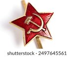 Red star with the symbol of the Soviet Union on a white background