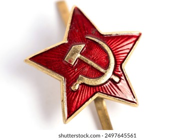 Red star with the symbol of the Soviet Union on a white background