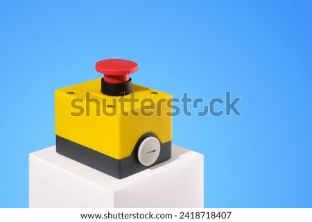 Red start button. Minimalist composition of the alert. Copy space for text.