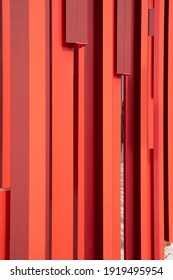 Red Steel Beams Of A Modern Building. Metal Construction