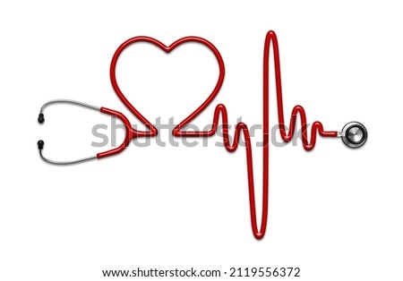 Red Stethoscope in the shape Heart and of a Heart Beat on a EKG