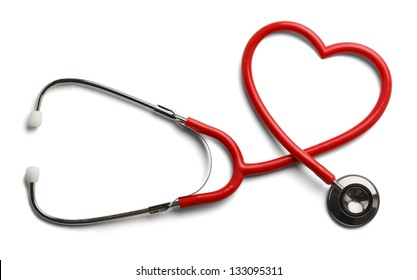 Red Stethoscope in Shape of Heart Isolated On White Background. - Shutterstock ID 133095311