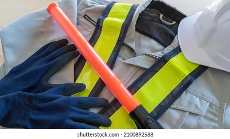 Red Stick And Security Guard Uniform.