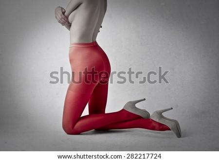 Red stockings and high-heeled shoes