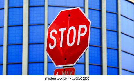 Red Stop Sign Front Bluewindowed Building Stock Photo 1660623538 ...