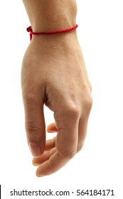 Red String Bracelet On A Woman's' Left Hand, To Ward Off Misfortune.