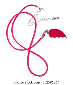 Red String Necklace, Half Heart Pendant, Isolated White Background