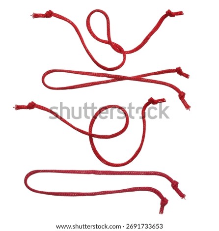 Red string, set rope flying isolated on white background, clipping path