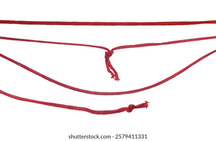 Red string, set rope isolated on white, top view