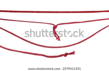 Red string, set rope isolated on white, top view