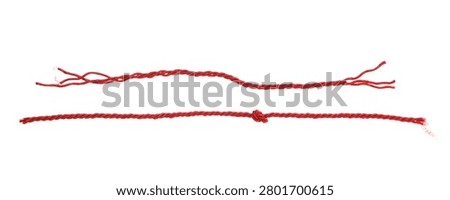 Red string, set rope isolated on white background, clipping path, design element