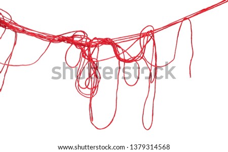 Red strings, thread isolated on white background and texture, with clipping path