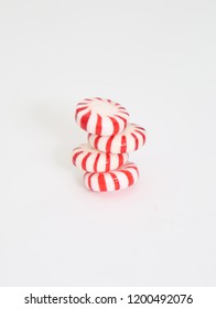 Red Striped Christmas Starlight Peppermint Mints On A White Background