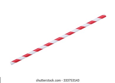 Red Striped Papaer Straw, Isolated On White