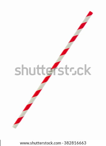 Red striped paper straw isolated on white background (Clipping Paths Included)