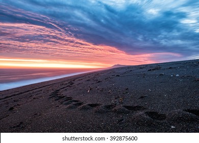 Red Sunrise Background In Patagonia Argentina