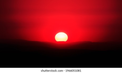 Red Sunset In The Mountains. Epic Sundown In Summer.