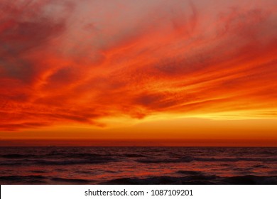 Red Sunset over the Pacific Ocean