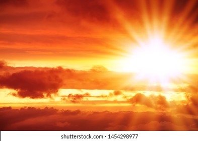 Red Sunset, Rich Dark Clouds, Rays Of Light