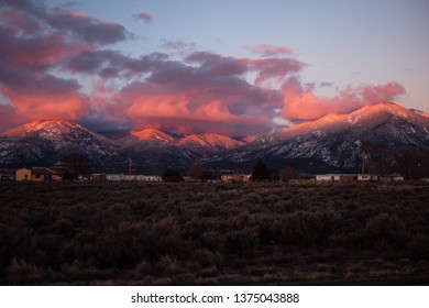 A Red Sunset In Taos, New Mexico