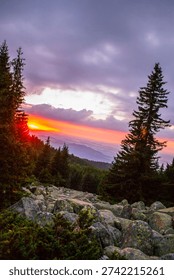Red sunset. Vitosha mountain. Sofia, Bulgaria 