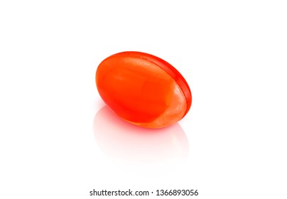 Red Supplement Soft Gel Capsule Isolated On White Background With Clipping Path, Health Care Concept