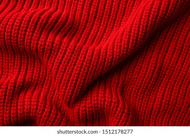 Red Sweater Texture Background, Space For Text