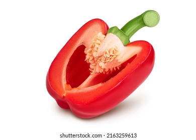 red sweet bell pepper half isolated on white background