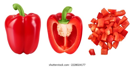 red sweet bell pepper half isolated on white background