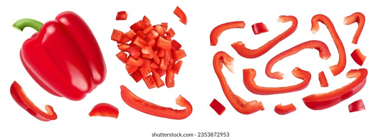 red sweet bell pepper isolated on white background. Top view. Flat lay