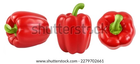 red sweet bell pepper isolated on white background. Set or collection